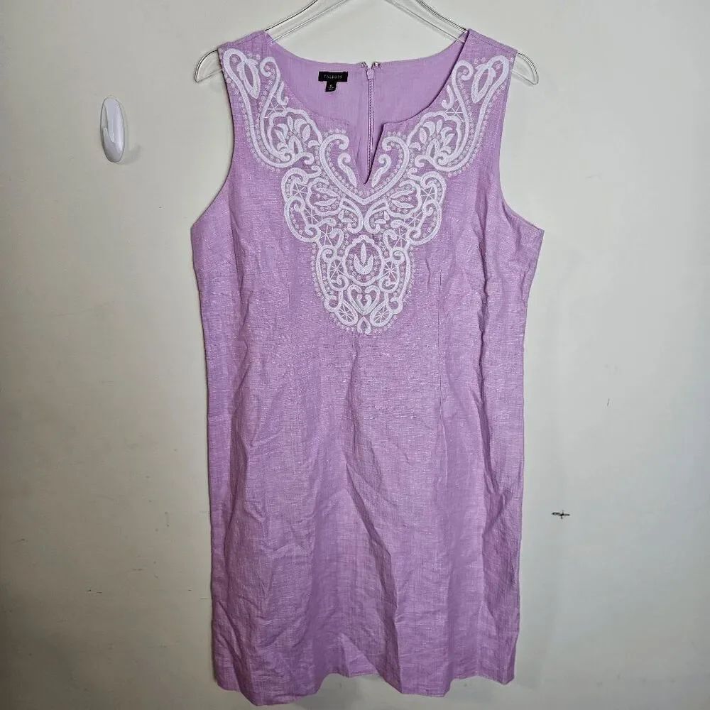 Talbots Sleeveless Embroidered Linen Cotton Shift Dress Knee length Women's Soft